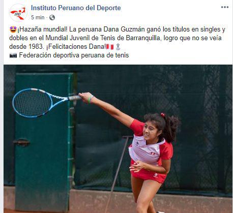 El Instituto Peruano del Deporte destacó lo hecho por Dana Guzmán.