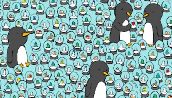 En la imagen de los pingüinos entre los juguetes de bolas de nieve, hay cuatro estrellas que no cualquiera logra encontrar en su primer intento. | Crédito: dudolf.com