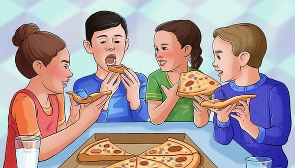 Reto visual: ¿qué está mal en la imagen de los niños comiendo pizza? Encuentra el error en 5 segundos (Foto: Genial.Guru).