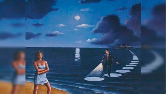 En esta ilustración del test viral se aprecia una playa, una mujer, un hombre y un barco en el fondo del mar.| Foto: chedonna