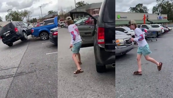 Un video viral muestra el intento de fuga de un muchacho tras impactar contra varios autos en un estacionamiento. | Crédito: @cookierunthangs / TikTok