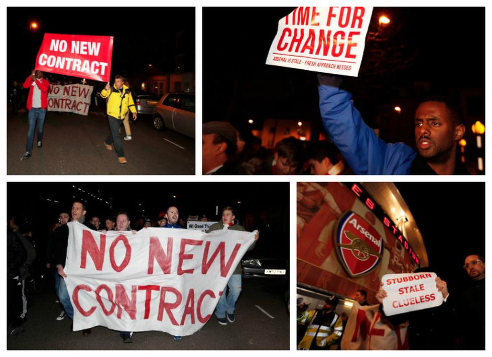 Un pedido público: hinchas del Arsenal hicieron marcha en contra de la renovación de Wenger. (Foto: Reuters)