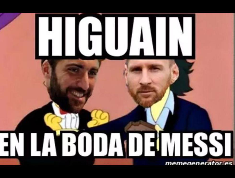 Los mejores memes de la boda de Lionel Messi con Gonzalo Higuaín como protagonista. (Difusión)
