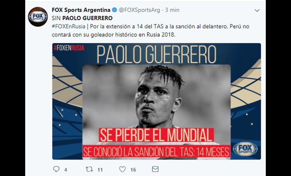 Paolo Guerrero no jugará el Mundial de Rusia 2018, luego de que el TAS aumentará la sanción del delantero de la Selección Peruana.