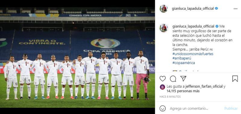 El mensaje de Gianluca Lapadula en Instagram luego del Perú vs. Brasil. (Captura: Instagram)