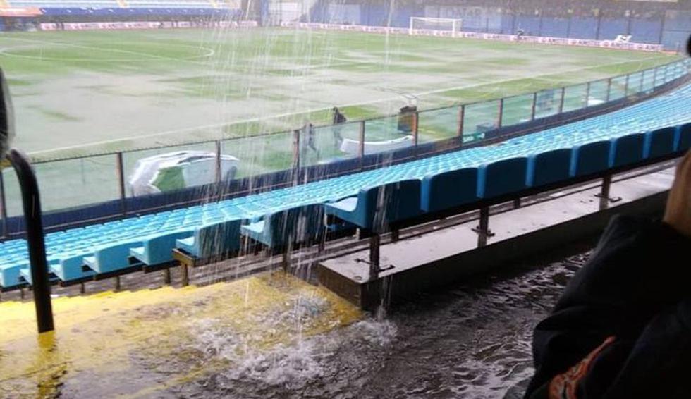 Así quedó La Bombonera tras la fuerte lluvia que provocó la suspensión del Boca vs. River por Copa Libertadores. (Getty)