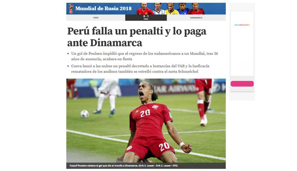 Perú vs. Dinamarca: así informó la prensa internacional el traspié de la bicolor en Rusia 2018