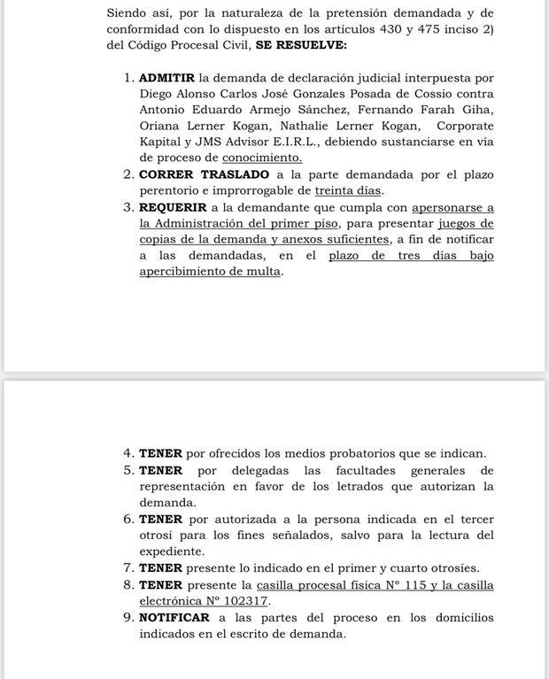La demanda de Diego Gonzales Posada a la venta de las acreencias de los otros miembros del Fondo Blanquiazul. (imagen: Difusión)
