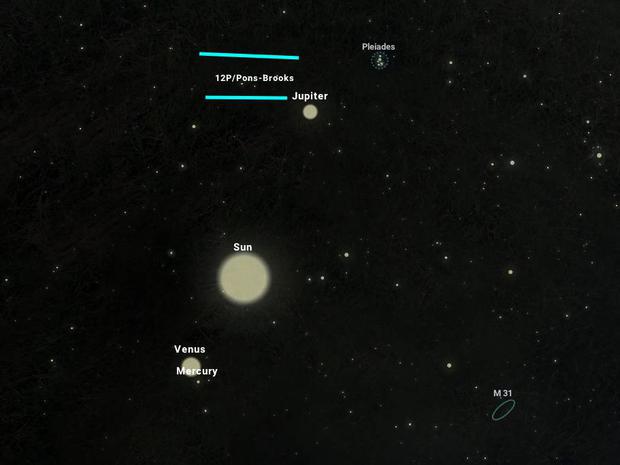 Imagen de la app de Stellarium donde se puede ubicar el Cometa Diablo que se verá este domingo 21 d abril en el cielo de los Estados Unidos y otras partes del mundo. (Foto: Stellarium)