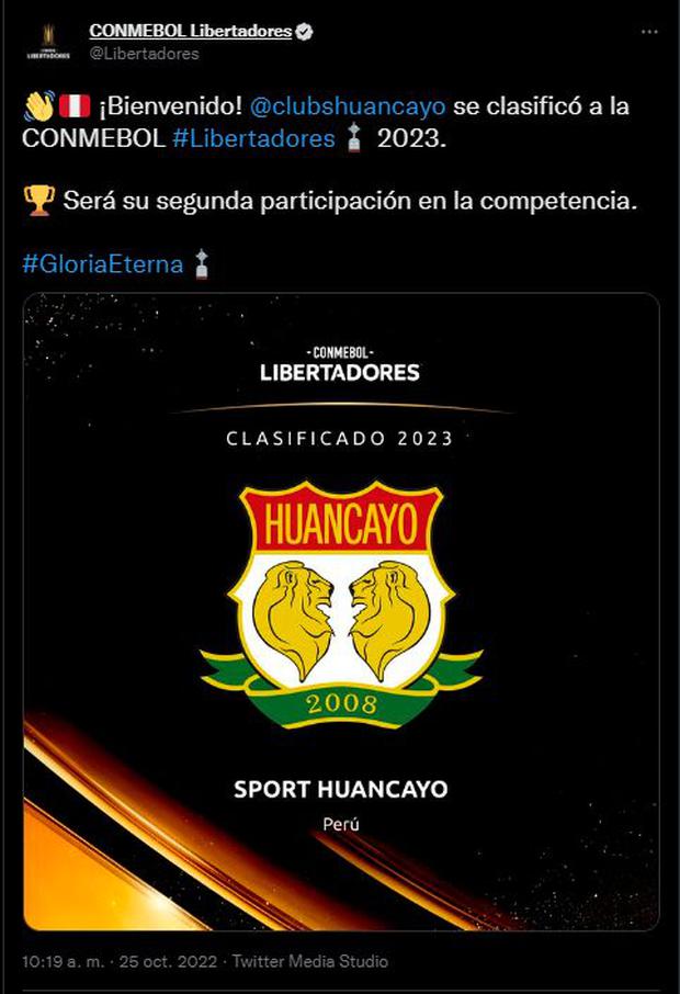 Sport Huancayo clasificó como Perú 4 a la próxima edición de la Copa Libertadores. (Foto: Conmebol)