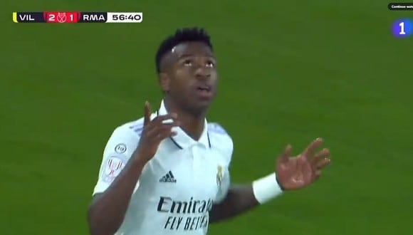 Vinicius Junior anotó el 2-1 de Real Madrid vs. Villarreal, por Copa del Rey. (Captura: Twitter)