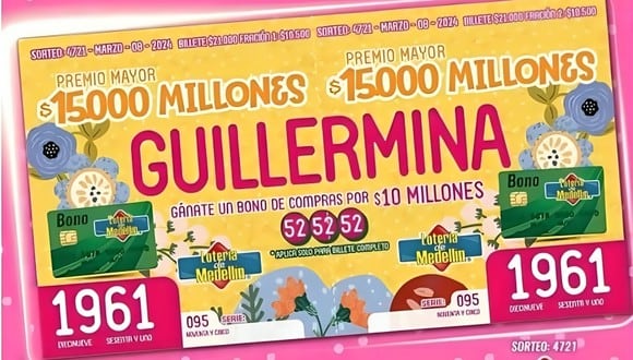 Número ganador de la Lotería de Medellín: resultados 8 de marzo (Foto: @LoteriaMedellin)