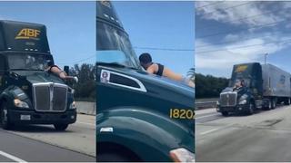 Descripción de locura: hombre cuelga de camión que intenta quitárselo de encima y viral causa furor en redes [VIDEO]