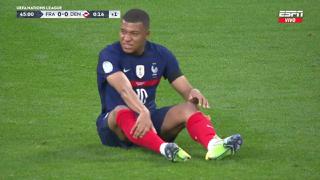 Lesión que preocupa: Mbappé no pudo jugar el segundo tiempo del Francia vs. Dinamarca