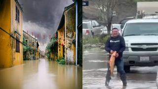 Aprovecha calle inundada de California para pescar su cena con las manos