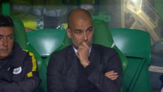 El rostro de Guardiola tras el primer gol del Celtic ante Manchester City