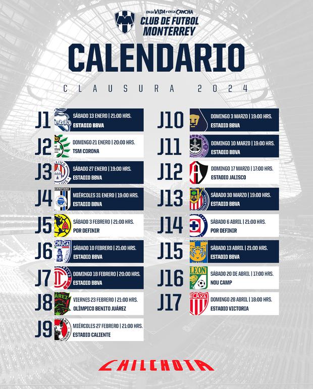 Calendario de Monterrey del Torneo Clausura 2024. (Foto: Rayados).
