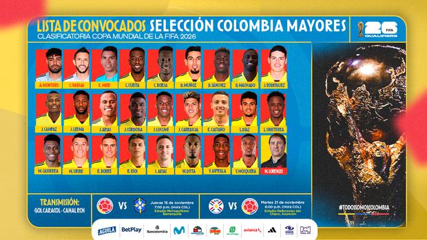 Convocados de la Selección de Colombia para las Eliminatorias 2026. (Foto: Selección de Colombia)