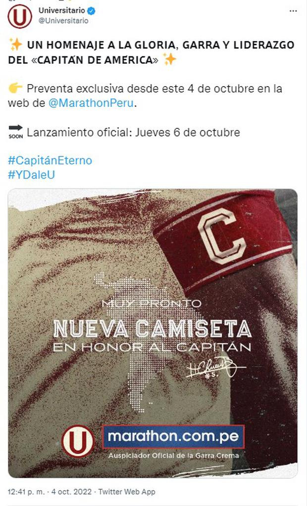 Universitario anunció una nueva camiseta en homenaje a Héctor Chumpitaz. (Foto: Twitter)