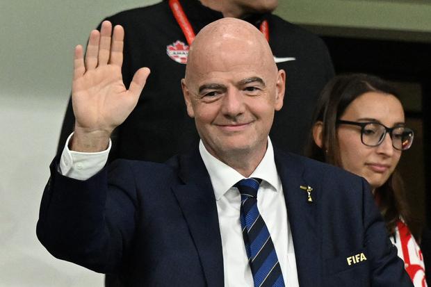 FIFA President Gianni Infantino is seen in the stands during the Australia and New Zealand 2023 Women's World Cup Group B football match between Canada and Australia at Melbourne Rectangular Stadium, also known as AAMI Park, in Melbourne on July 31, 2023. (Photo by WILLIAM WEST / AFP)