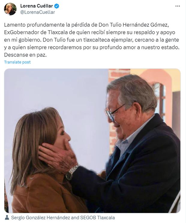 La gobernadora de Tlaxcala se despidió de Tulio Hernández por medio de redes sociales (Foto: Lorena Cuéllar / X)