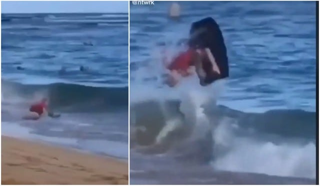 Intentó surfear en la playa, ola lo devolvió y video desata risas en todo TikTok. (Foto: Captura)