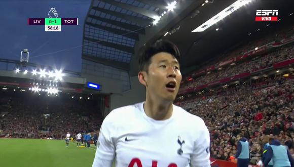 Heung-Min Son anotó el 1-0 del Tottenham vs. Liverpool en partido por la Premier League. (Foto: Captura de ESPN)