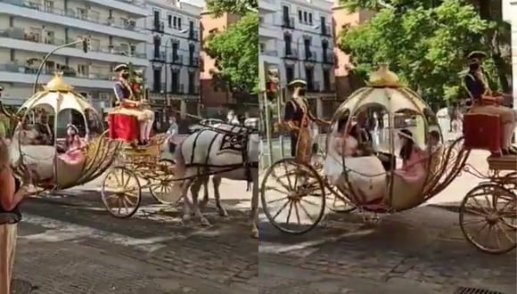 Un video viral muestra cómo una novia llegó a la iglesia para casarse a bordo de un carruaje que parecía sacado de las páginas de La Cenicienta. | Crédito: @SoyRafaCastro / Twitter.