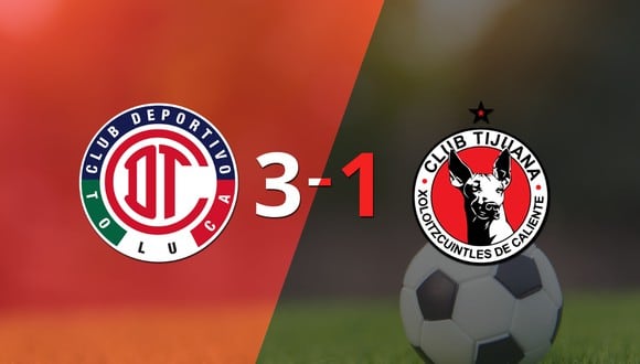 Toluca FC goleó a Tijuana por 3 a 1