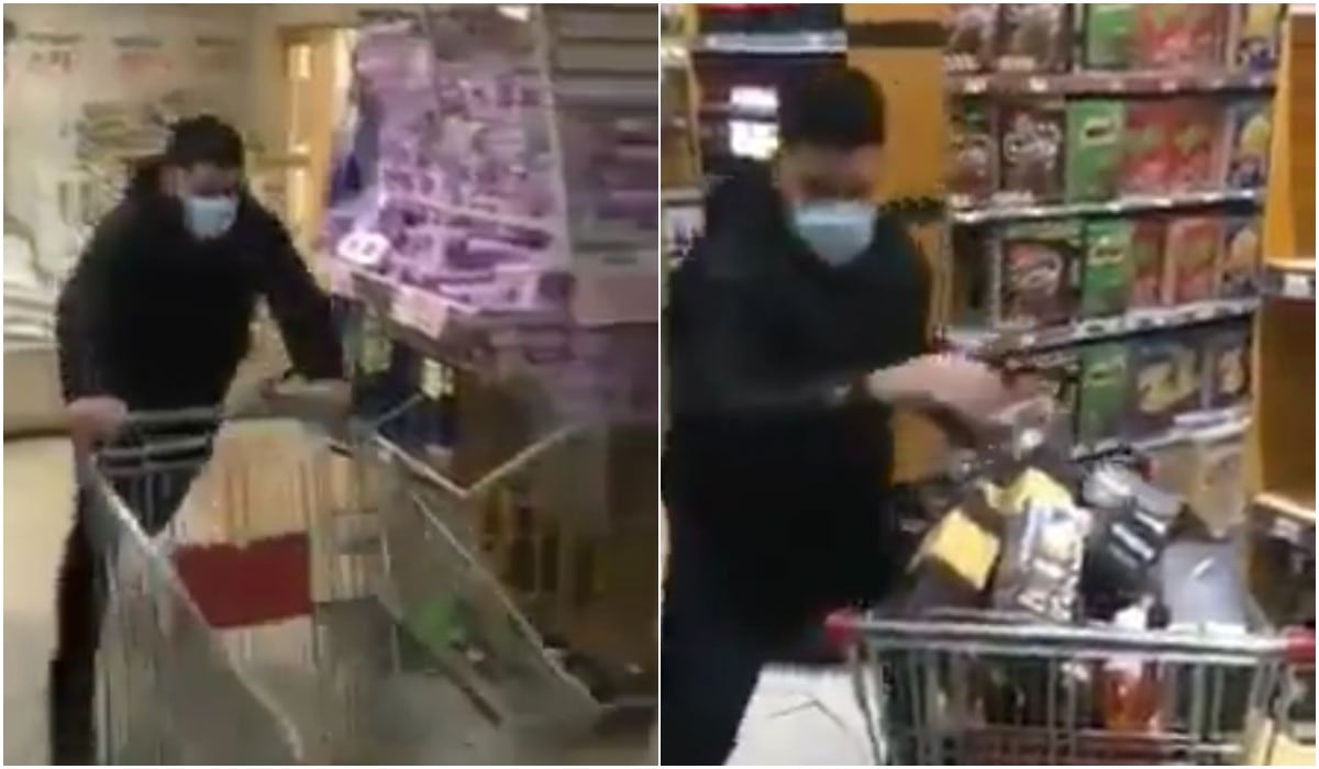 Ganó el ‘minuto feliz’ en supermercado y lo llenó de puro alcohol por un millón de pesos. (Twitter)