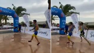 Joven pierde un triatlón por celebrar la victoria antes de tiempo y la escena se vuelve viral en las redes sociales