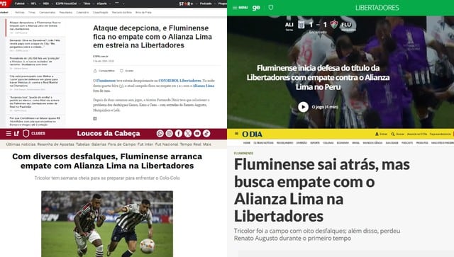La reacción de los medios brasileños tras el empate entre Alianza Lima y Fluminense. (Imagen: Captura)