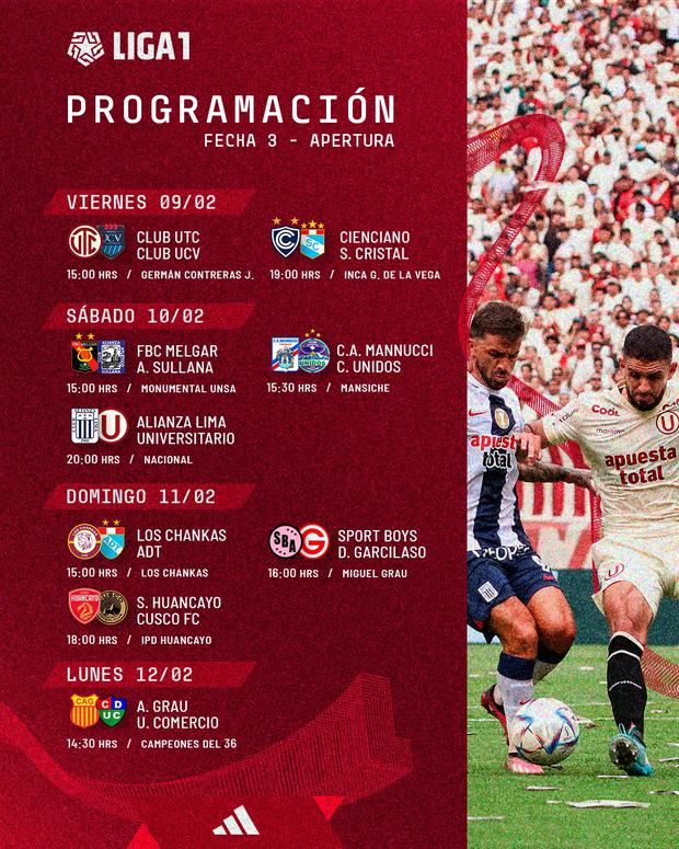 La programación de la jornada 3 del Torneo Apertura 2024. (Foto: Liga 1)