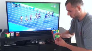 Americano arma un cubo Rubik antes que Bolt complete los 100m planos