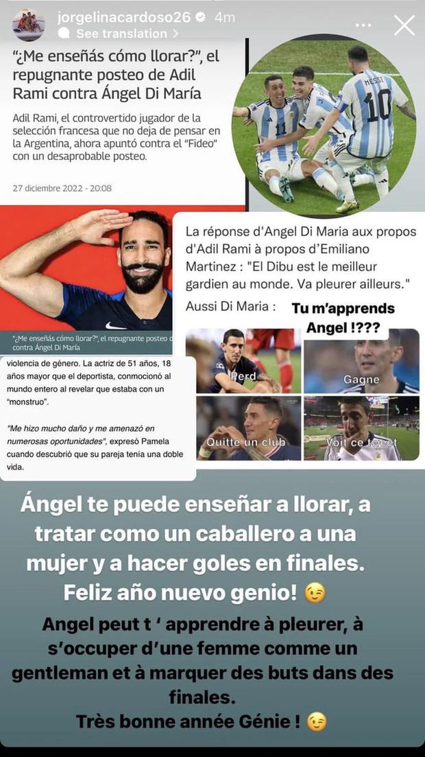 Jorgelina Cardoso respondió a Rami por Ángel Di María. (Foto: Instagram)
