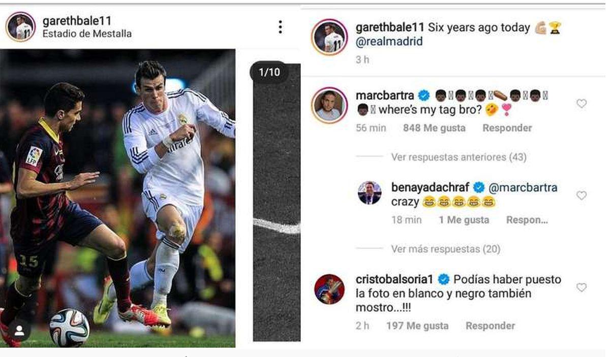 Marc Bartra se ríe del golazo que Gareth Bale marcó en Mestalla en 2014