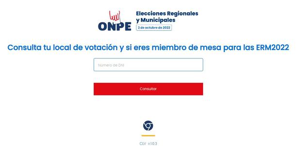 En el link debes ingresar el número de tu DNI para consultar tu local de votación y si eres miembro de mesa (Foto: GEC/ONPE)