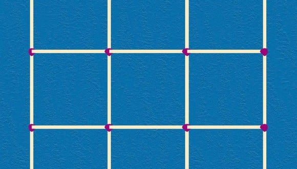 En esta imagen hay 4 fósforos que debes eliminar para que que se formen 5 cuadrados. (Foto: genial.guru)