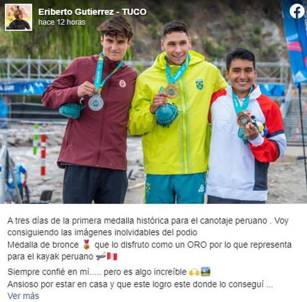 Post de Eriberto Gutierrez tras la medalla de bronce. (Facebook)