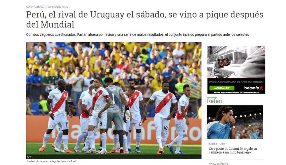 Así informa la prensa uruguaya antes de duelo ante Perú por la Copa América. (Foto: captura)