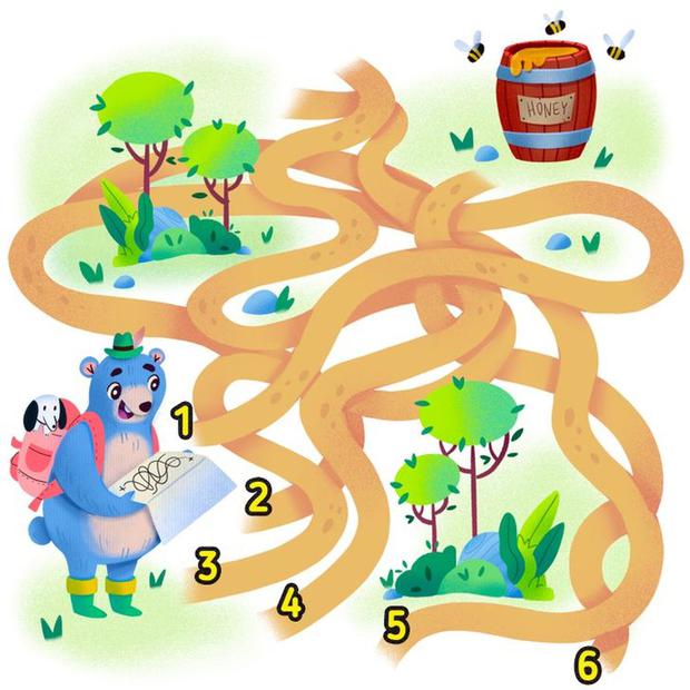 ¿Eres capaz de indicar cuál es el camino que debe seguir el oso para encontrar miel en esta ilustración? (Foto: genial.guru)