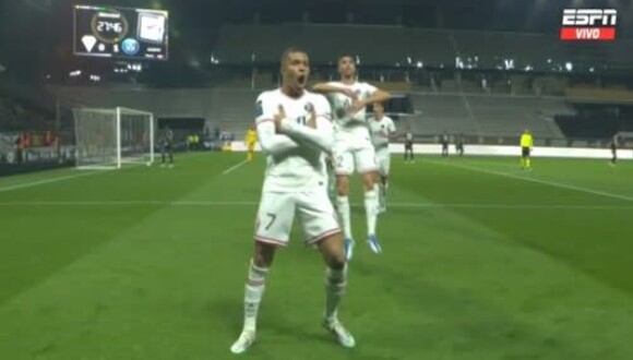 Kylian Mbappé desató la algarabía de los hinchas de PSG al marcar el 1-0. Foto: Captura de pantalla de ESPN.