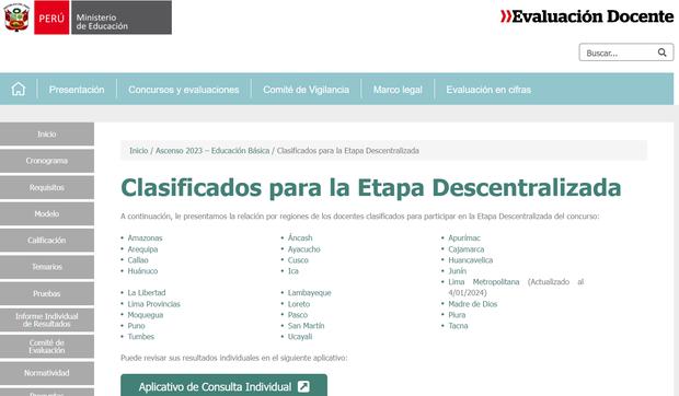 En esta página se pueden ver a los clasificados para la Etapa Descentralizada. (Foto: Captura)