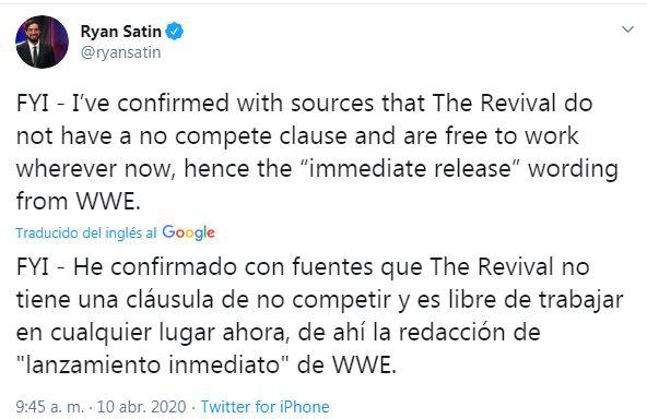 La información del periodista Ryan Satin sobre The Revival. (Twitter)