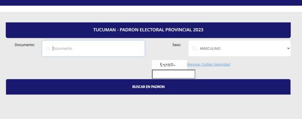 Website to see where you have to vote if you live in Tucumán (Photo: Electoral Register of Tucumán)
