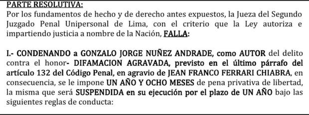 La sentencia a Gonzalo Núñez. (Foto: Jean Ferrari)