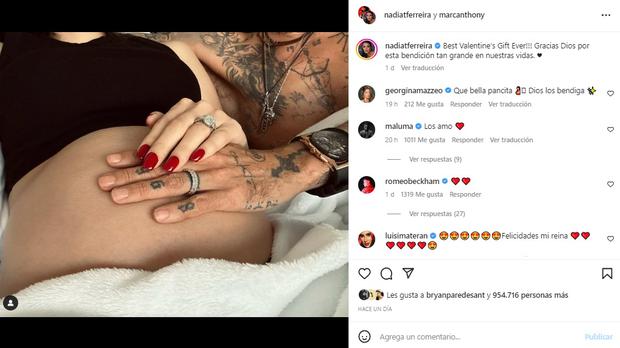 Nadia Ferreira publicó una fotografía en su cuenta de Instagram donde anunció su embarazo el pasado 14 de febrero, en el Dia de San Valentín (Foto: Nadia Ferreira/ Instagram)
