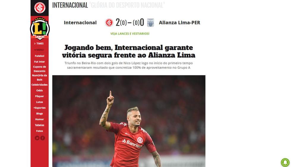 Así reaccionó la prensa brasileña frente a la victoria de Internacional de Porto Alegre. (Foto: Internet)