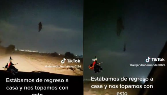 La supuesta bruja fue captada volando en medio de la noche de Guanajuato. (Foto: @alejandrohernandez0124/TikTok)