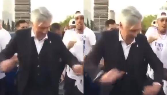 Carlo Ancelotti sorprendió con pintorescos pasos de baile. Foto: Real Madrid YouTube/@diarioas.